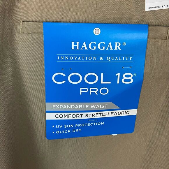 Haggar Chino Shorts Men's Khaki Cool 18 Pro Gabardine Flat Front Casual sz 52 W - Picture 5 of 16